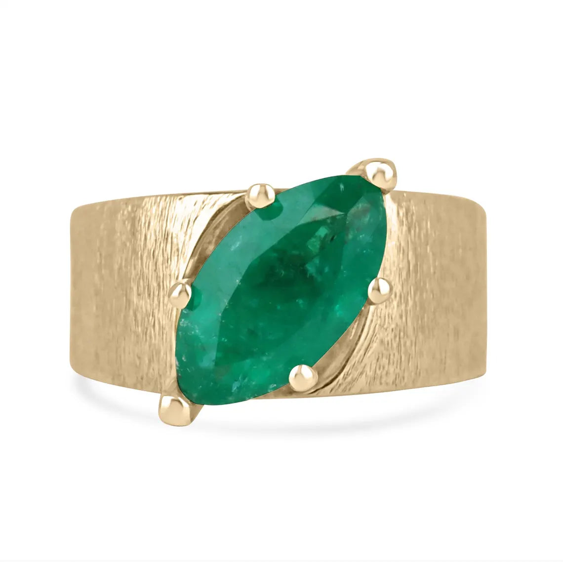2.68ct Marquise Cut Colombian Emerald Solitaire Ring with 6 Prong Gold Setting
