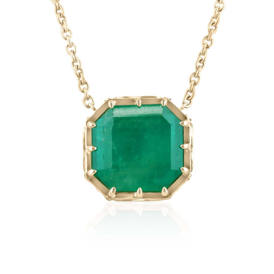 18Ct Colombian Emerald Pendant with Asscher cut set in 18k yellow gold vintage Georgian-inspired necklace