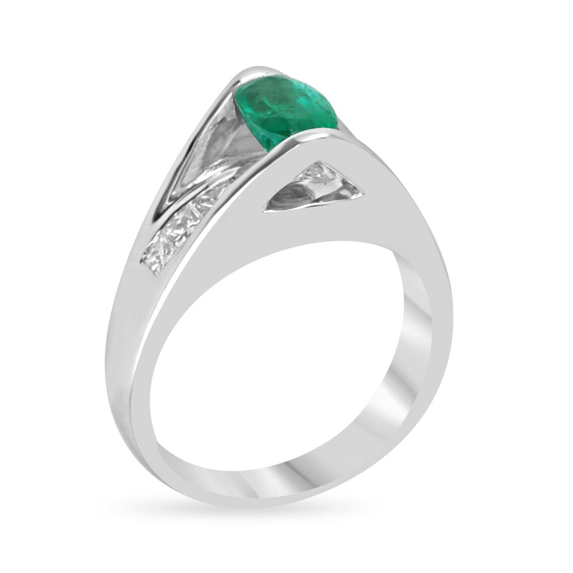 2.10 Carat Features Levitating Oval Emerald with Princess Diamond Row