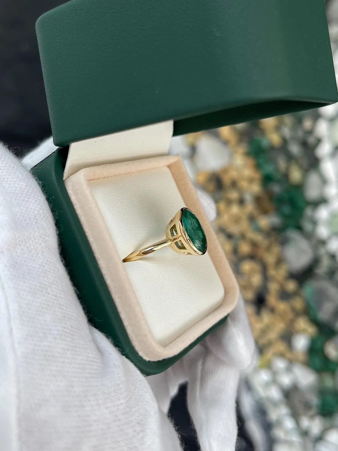 3.21ct Dark Green Oval Emerald Creates a Striking Solitaire Statement Ring