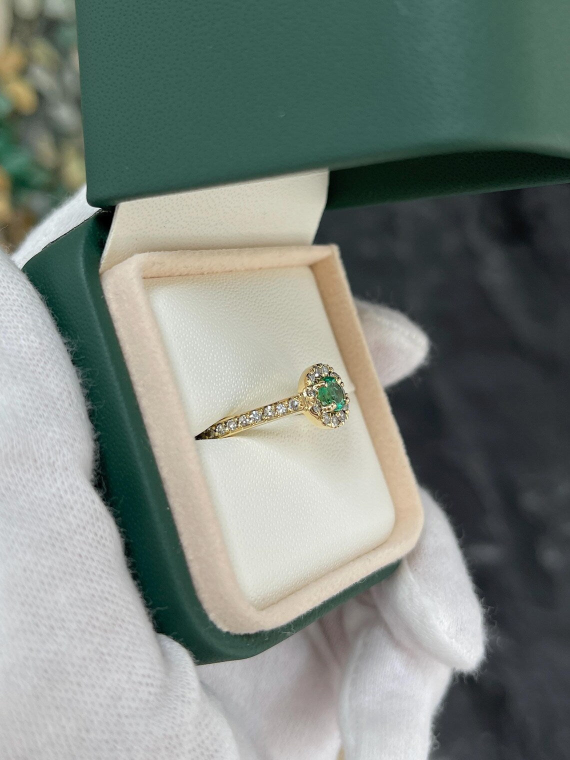 0.75tcw Round Emerald Diamond Halo Ring for Elegant Engagement Style
