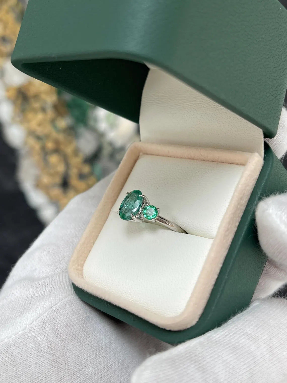 2.40 Carat Features Emerald With Oval And Round Cuts Toi Et Moi Ring - JR Colombian Emeralds