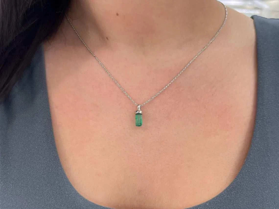 2.10ct Rough Cut Colombian Emerald Crystal Pendant Necklace