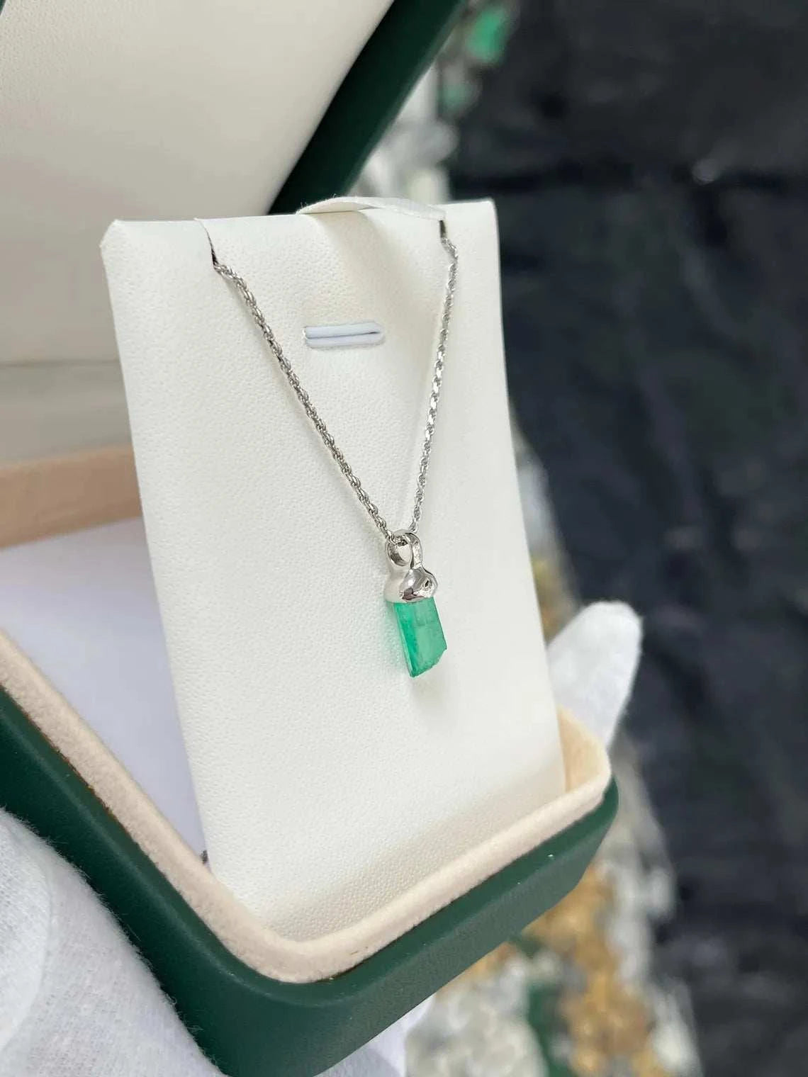 2.10ct Rough Cut Colombian Emerald Crystal Pendant Necklace