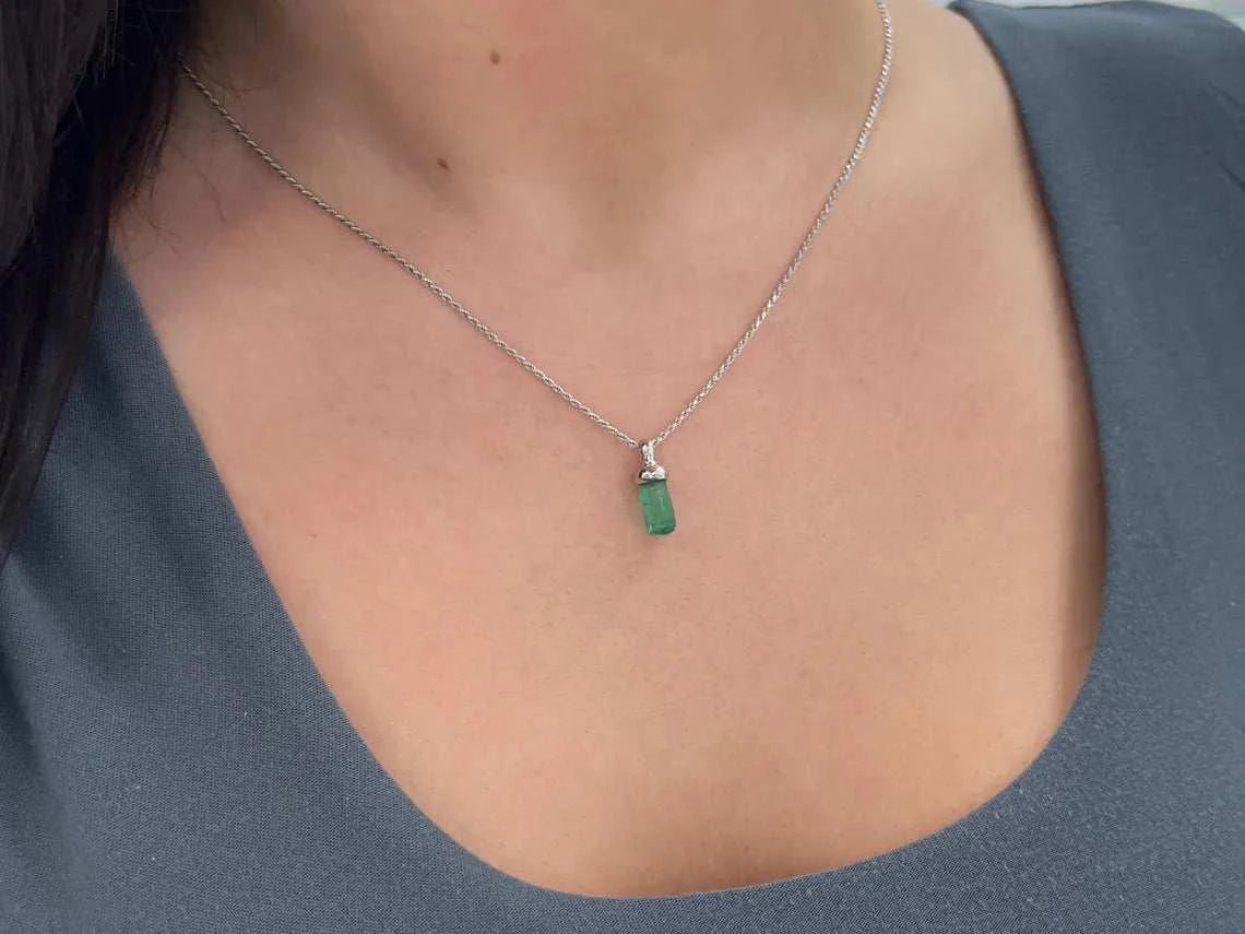 2.10ct Rough Cut Colombian Emerald Crystal Pendant Necklace