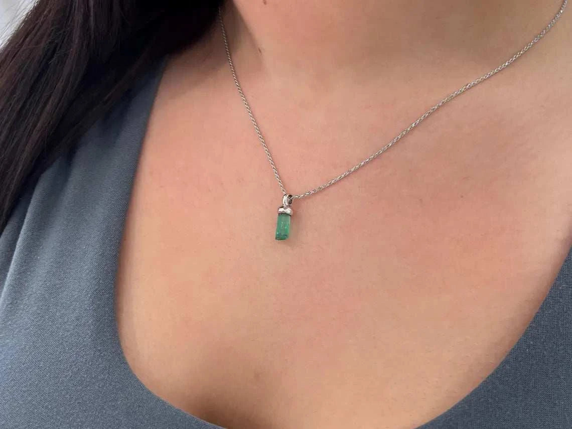 2.10ct Rough Cut Colombian Emerald Crystal Pendant Necklace