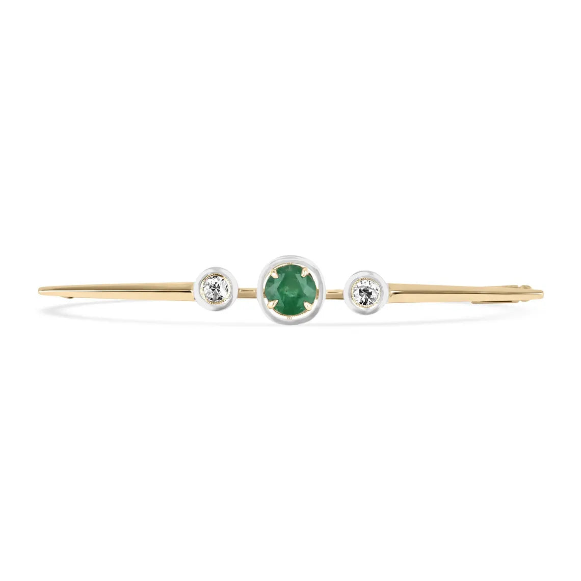 1.65tcw Natural Emerald Diamond Antique Brooch Vintage Three Stone Pin