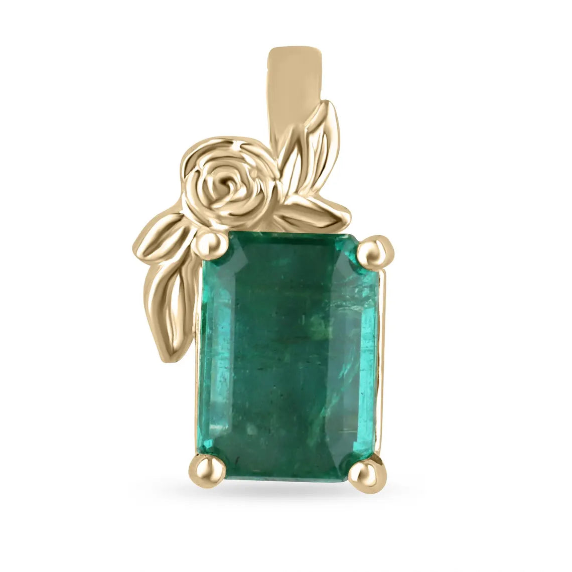 2.61ct Natural Emerald Cut Green Emerald Floral Pendant Necklace