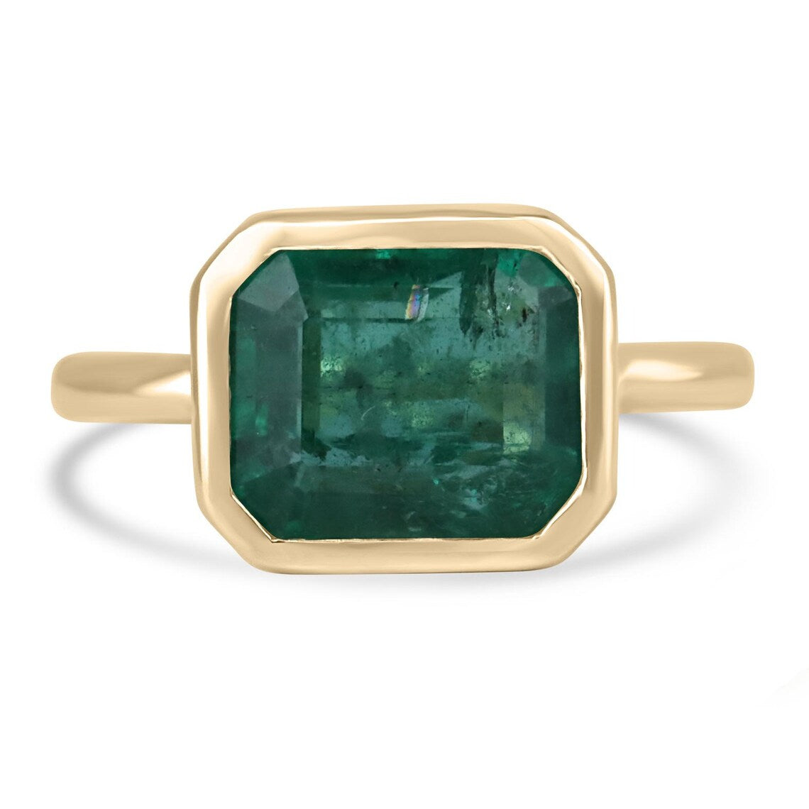 3.26ct Emerald Cut Solitaire Ring Features Lush Green Bezel Set Emerald