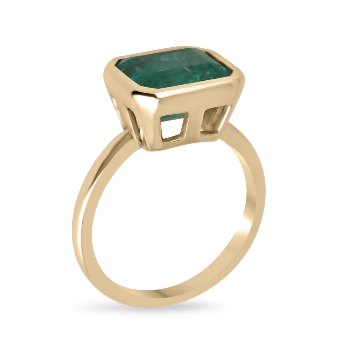 3.26ct Emerald Cut Solitaire Ring Features Lush Green Bezel Set Emerald