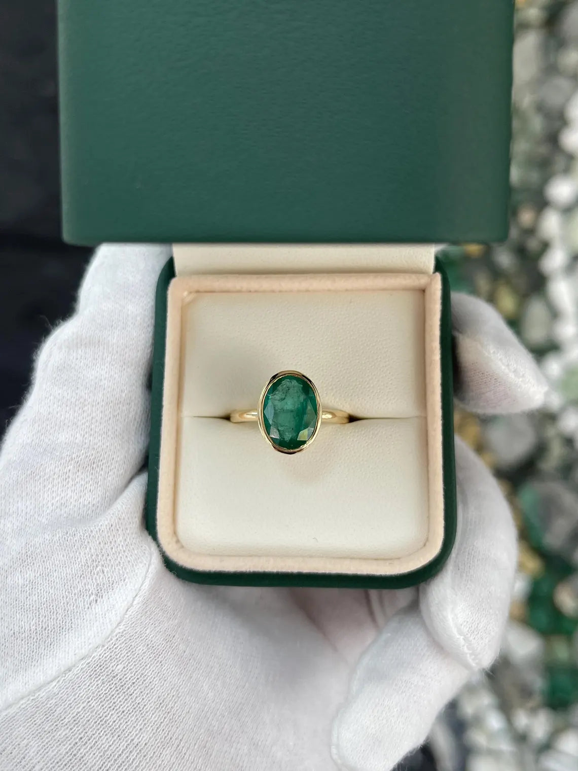 3.21ct Dark Green Oval Emerald Creates a Striking Solitaire Statement Ring
