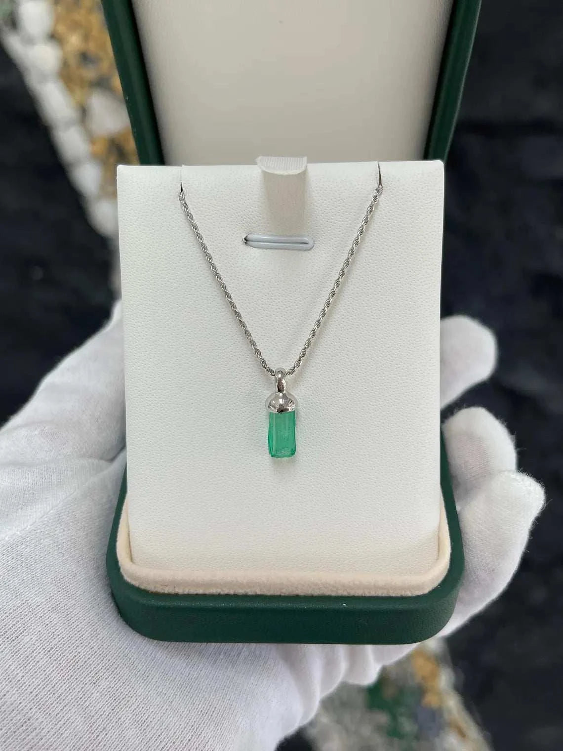 2.10ct Rough Cut Colombian Emerald Crystal Pendant Necklace