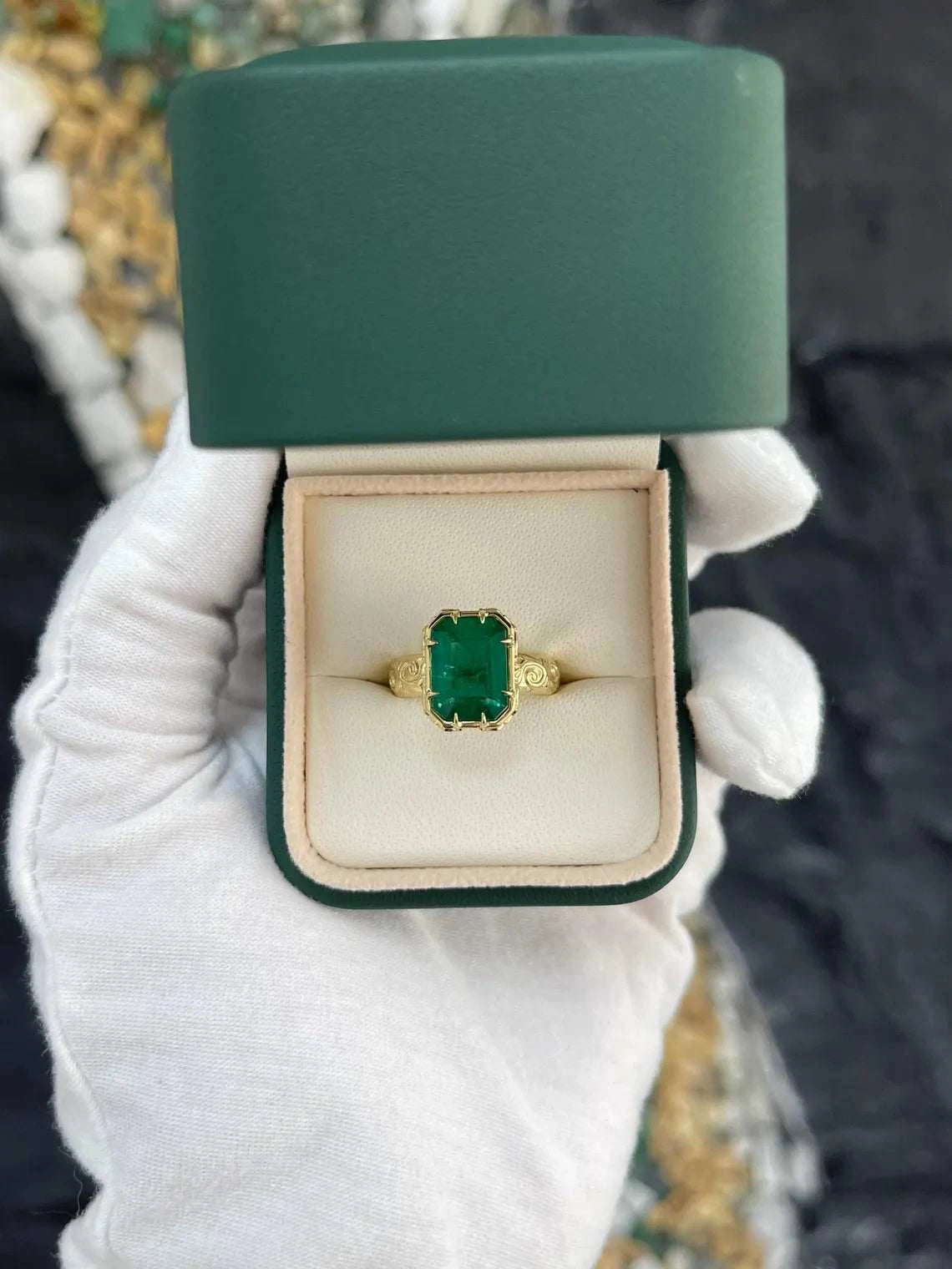 3.90ct Fine Quality Emerald Cut Ring Features Rich Green Solitaire