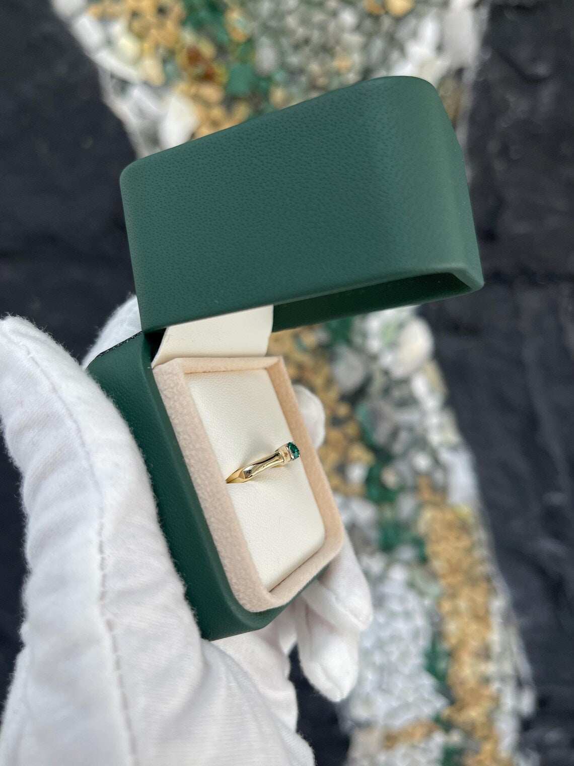 0.35ct Petite Colombian Emerald Ring Features Round Natural Gemstone