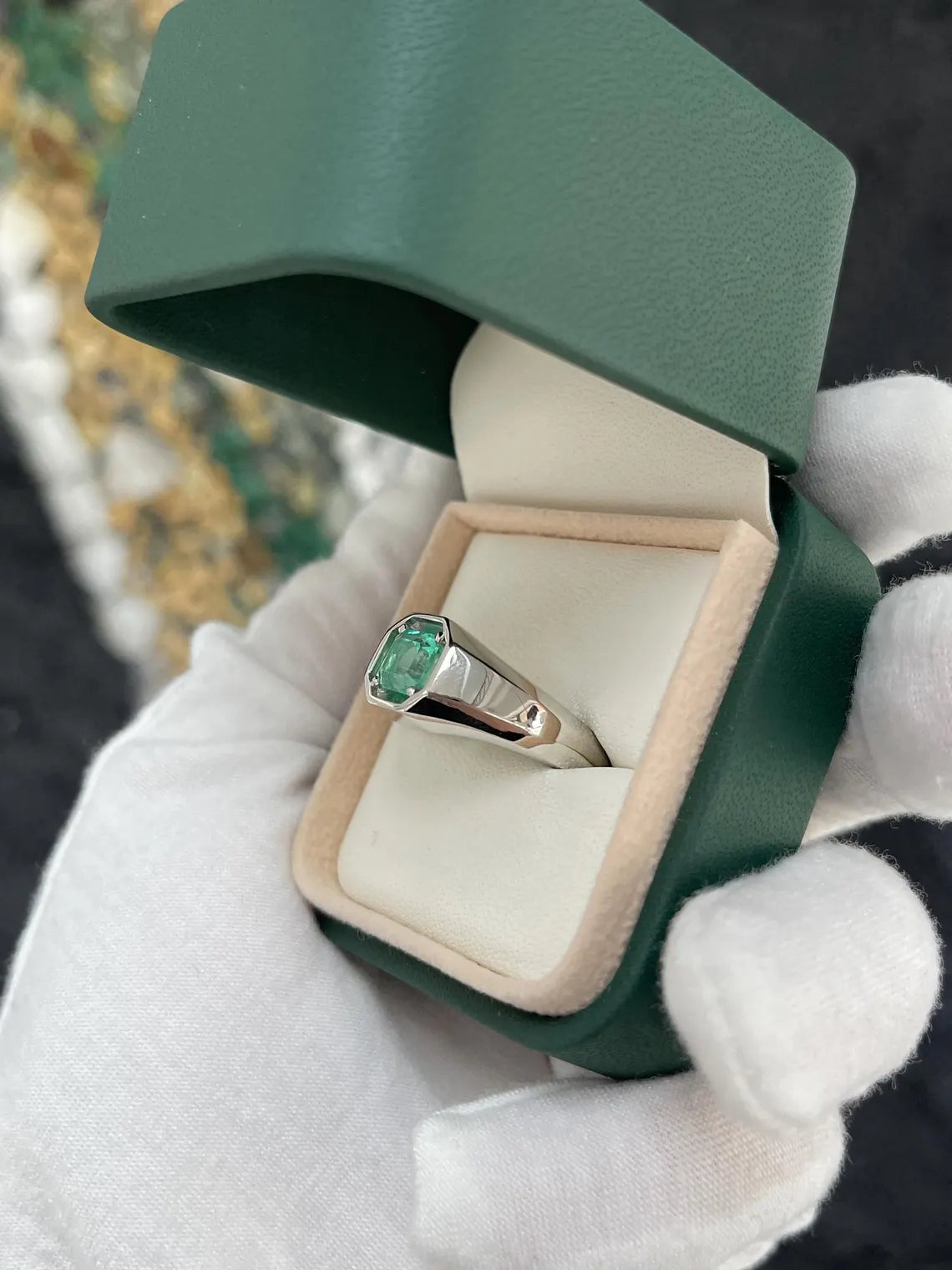 1.90ct Natural Colombian Emerald Asscher Cut Solitaire Men's Ring