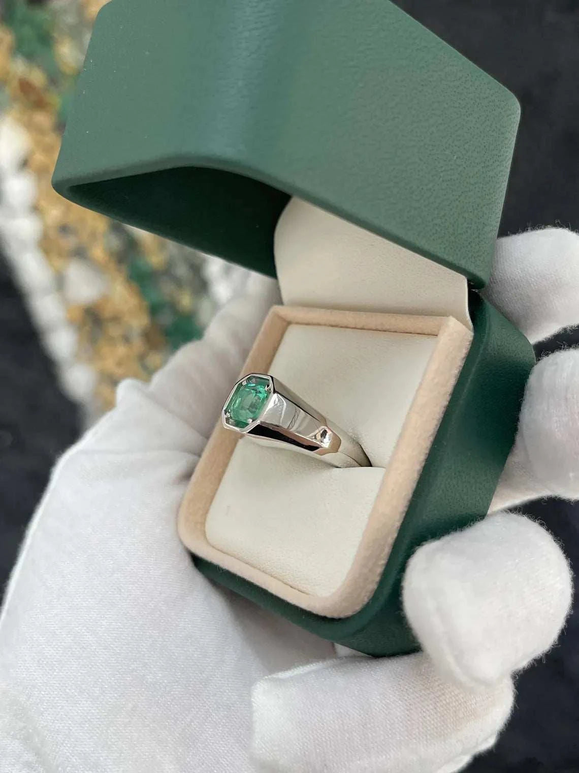 1.90ct Natural Colombian Emerald Asscher Cut Solitaire Men's Ring
