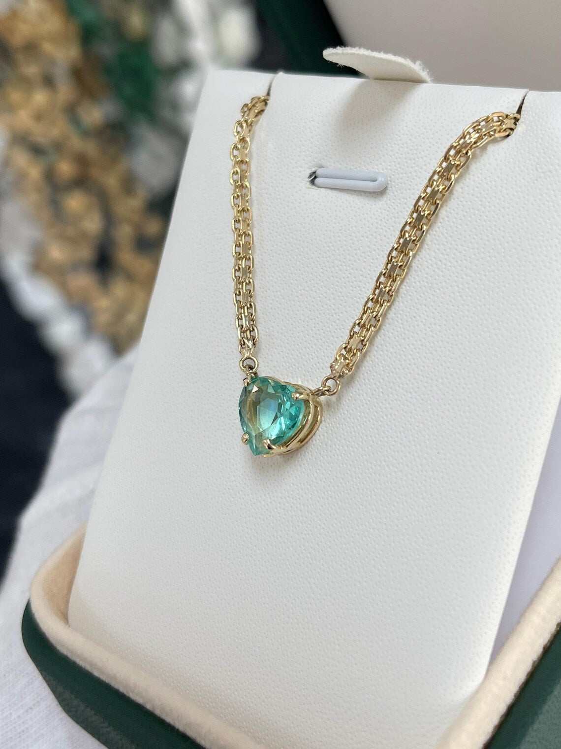 2.19 Carat Heart Cut Colombian Emerald Pendant Necklace for Women