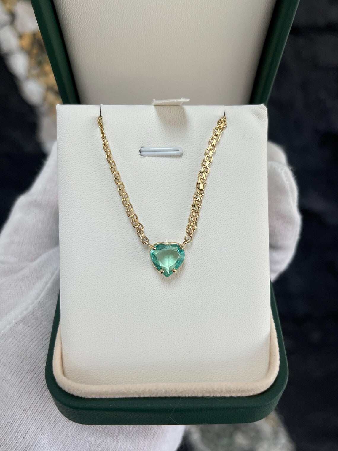 2.19 Carat Heart Cut Colombian Emerald Pendant Necklace for Women