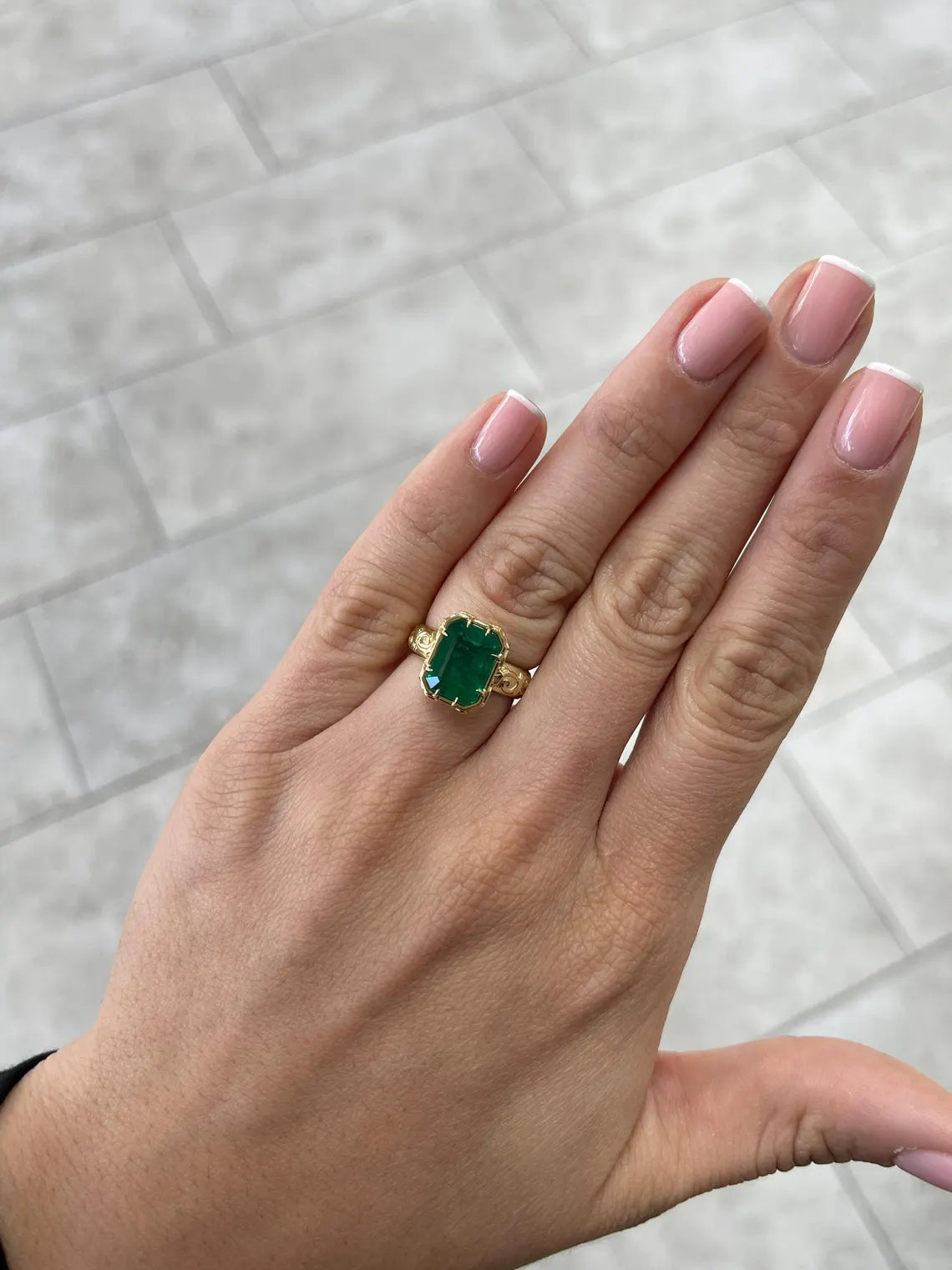 3.90ct Fine Quality Emerald Cut Ring Features Rich Green Solitaire