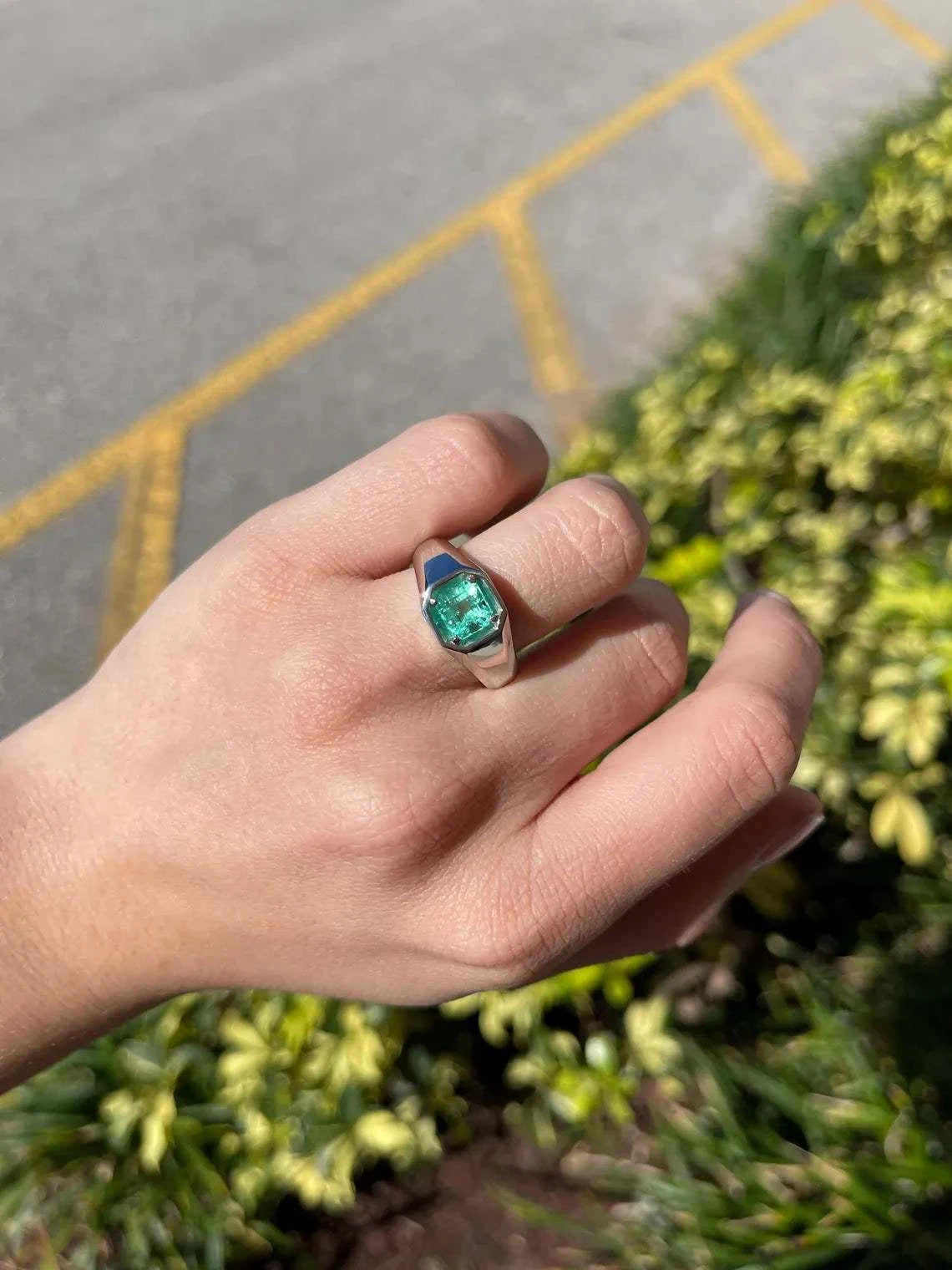 1.90ct Natural Colombian Emerald Asscher Cut Solitaire Men's Ring