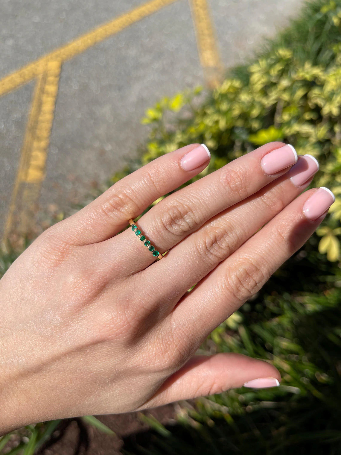 0.45 Carat Colombian Emerald Wedding Band Features Rich Green Sparkle
