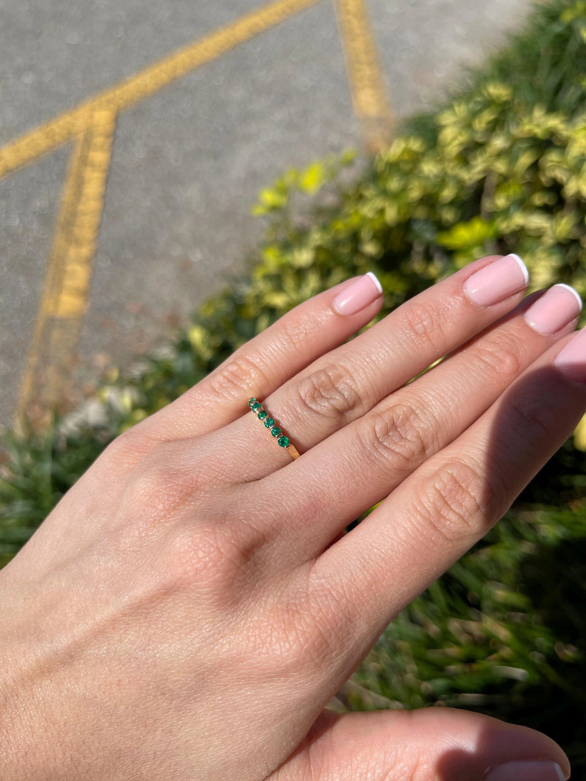 0.45 Carat Colombian Emerald Wedding Band Features Rich Green Sparkle