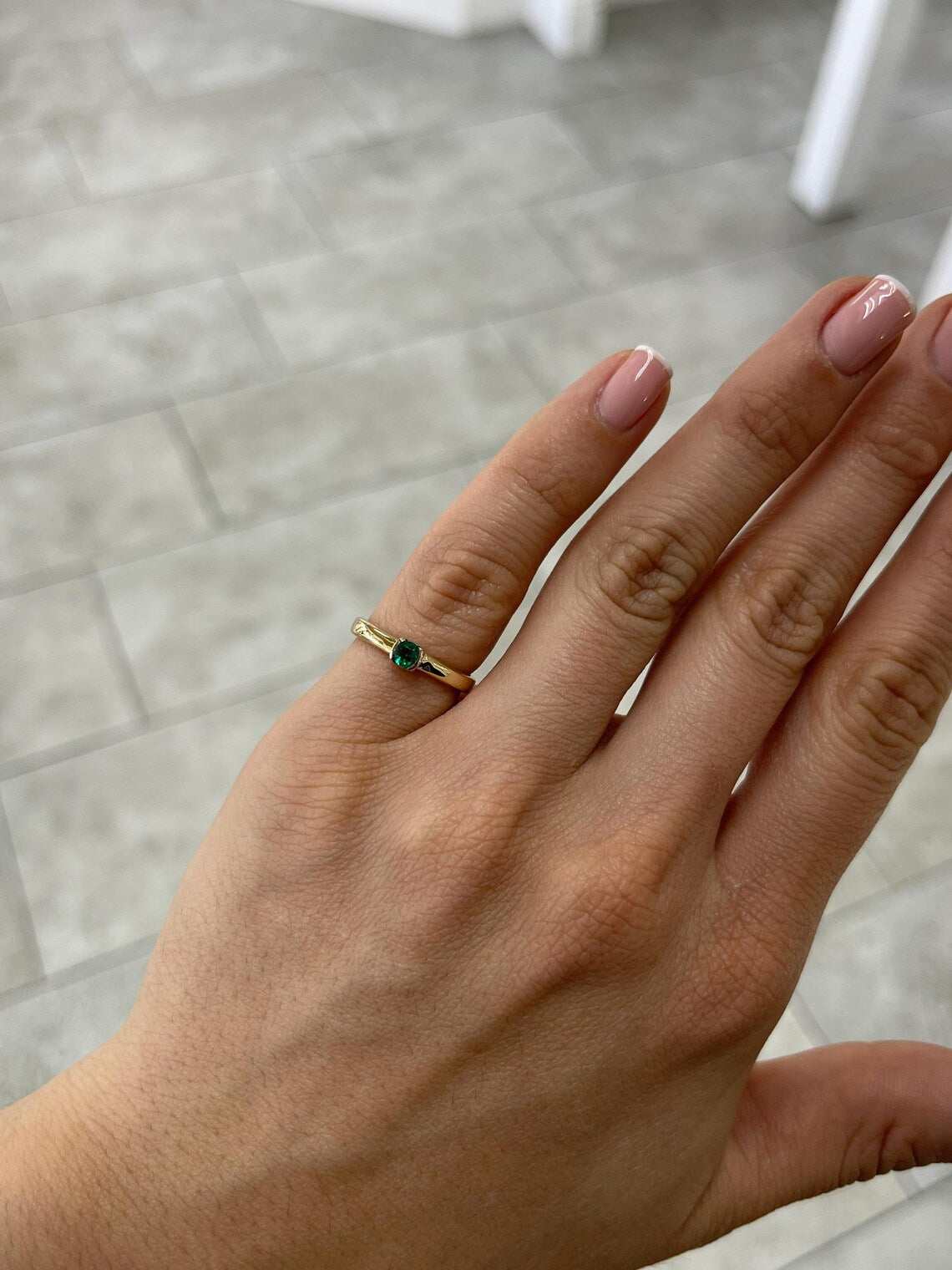 0.35ct Petite Colombian Emerald Ring Features Round Natural Gemstone