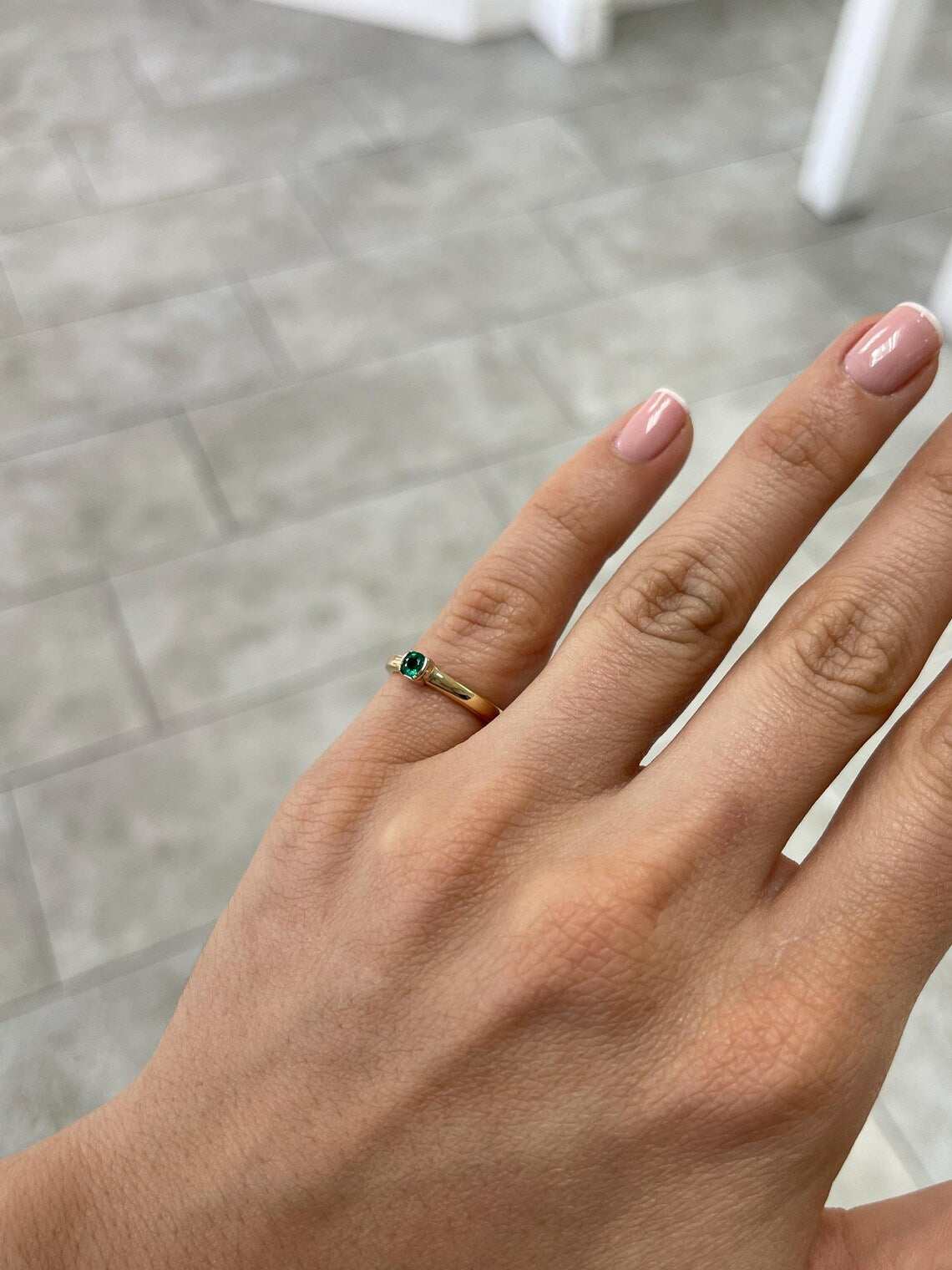 0.35ct Petite Colombian Emerald Ring Features Round Natural Gemstone