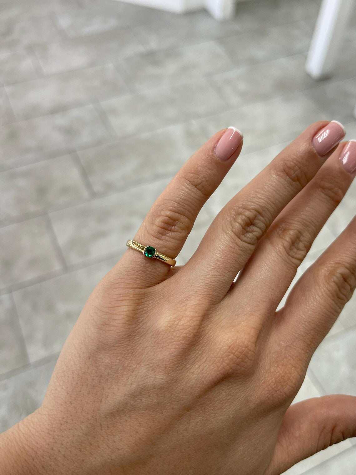 0.35ct Petite Colombian Emerald Ring Features Round Natural Gemstone