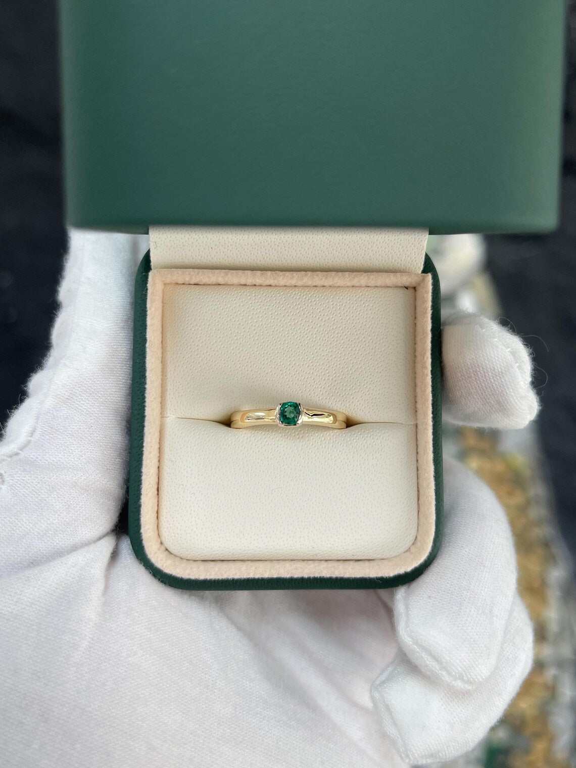 0.35ct Petite Colombian Emerald Ring Features Round Natural Gemstone