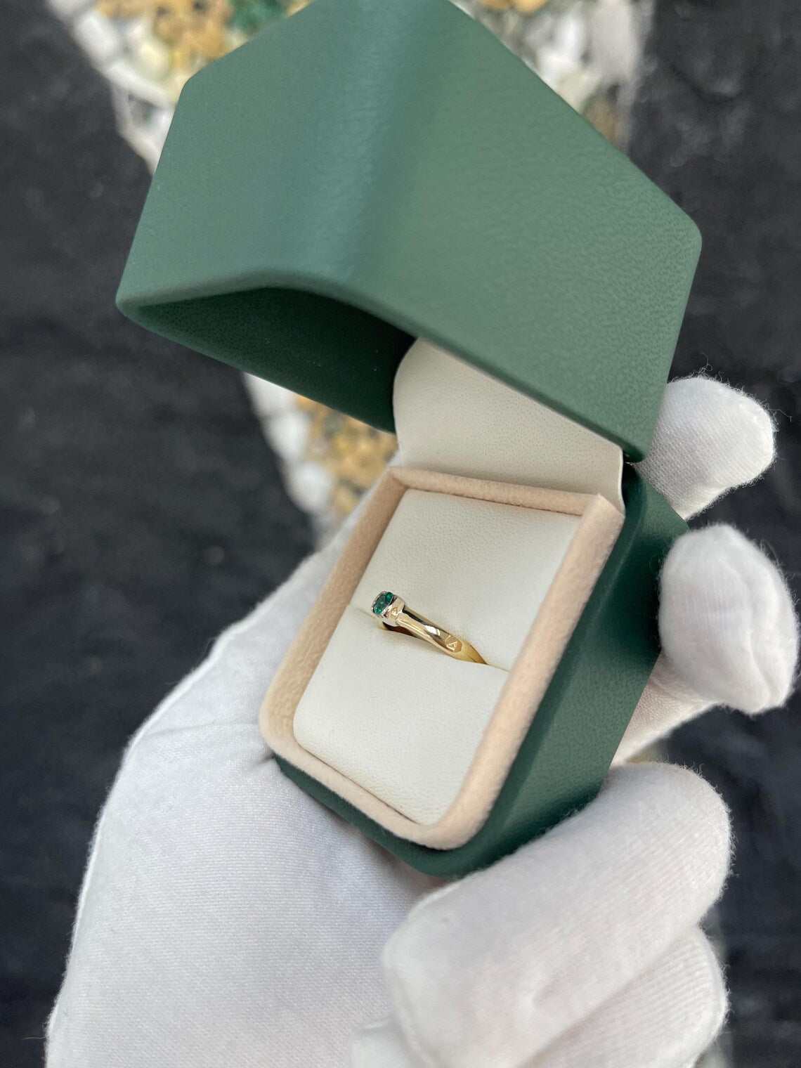 0.35ct Petite Colombian Emerald Ring Features Round Natural Gemstone