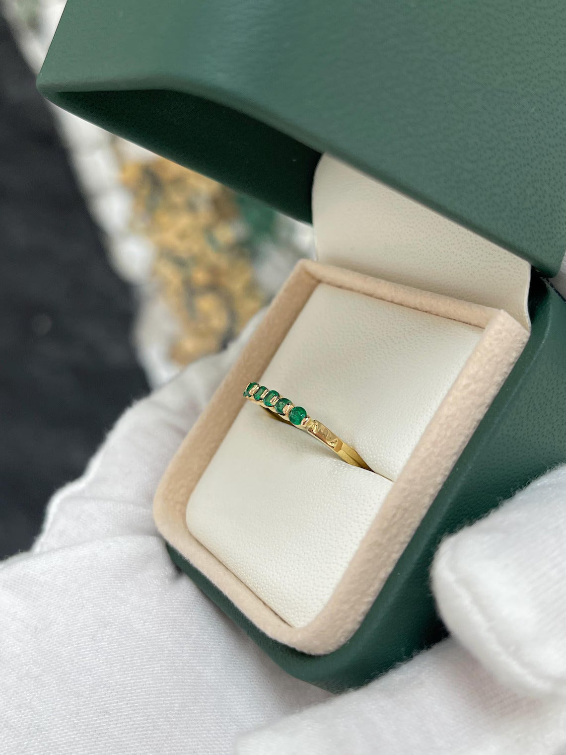 0.45 Carat Colombian Emerald Wedding Band Features Rich Green Sparkle