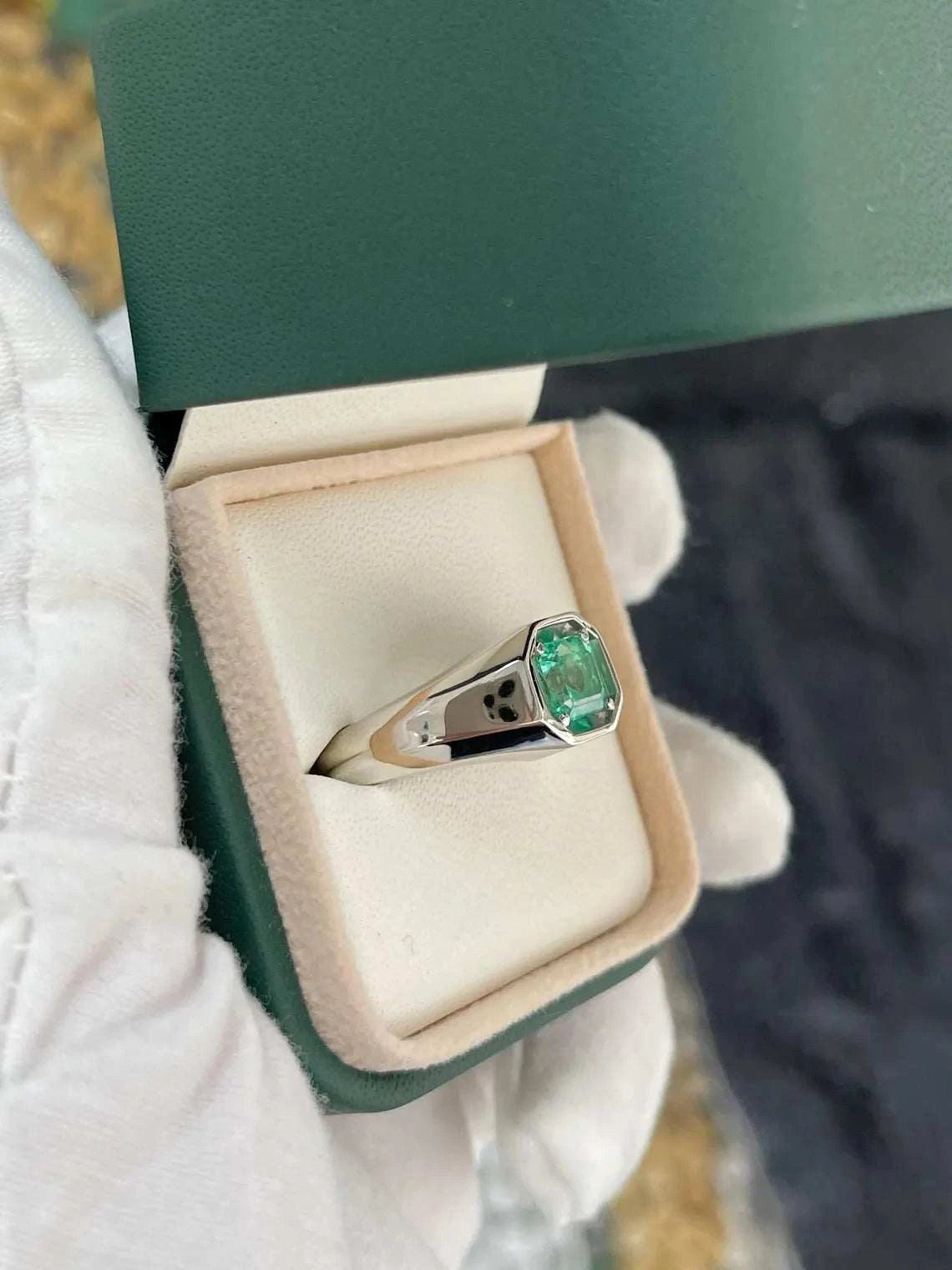 1.90ct Natural Colombian Emerald Asscher Cut Solitaire Men's Ring