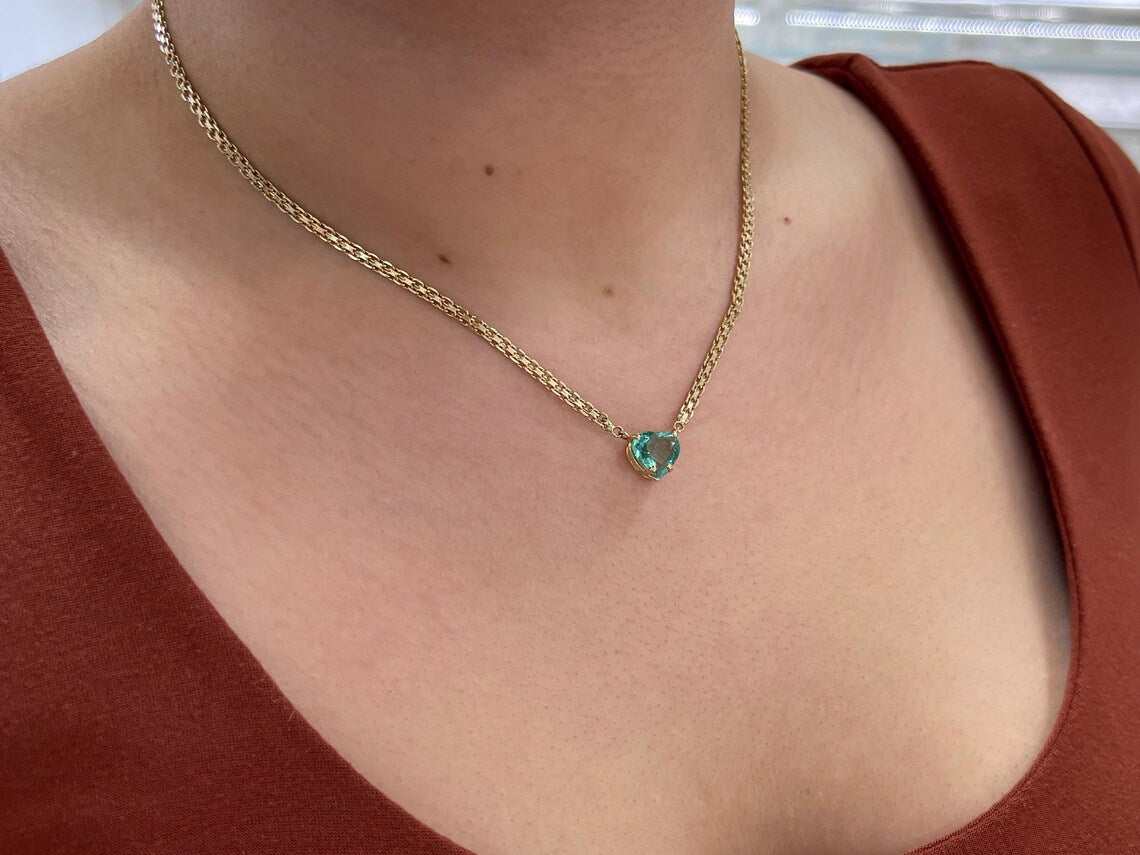 2.19 Carat Heart Cut Colombian Emerald Pendant Necklace for Women