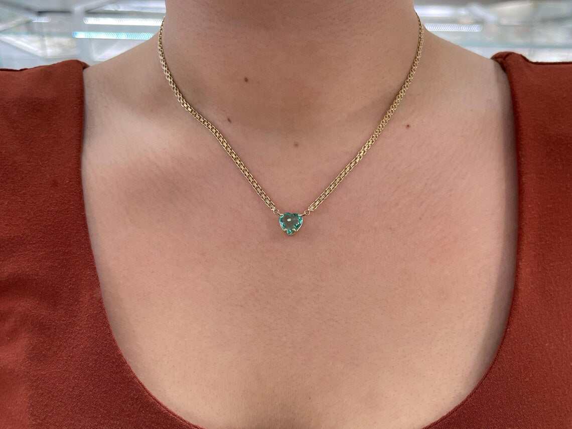 2.19 Carat Heart Cut Colombian Emerald Pendant Necklace for Women