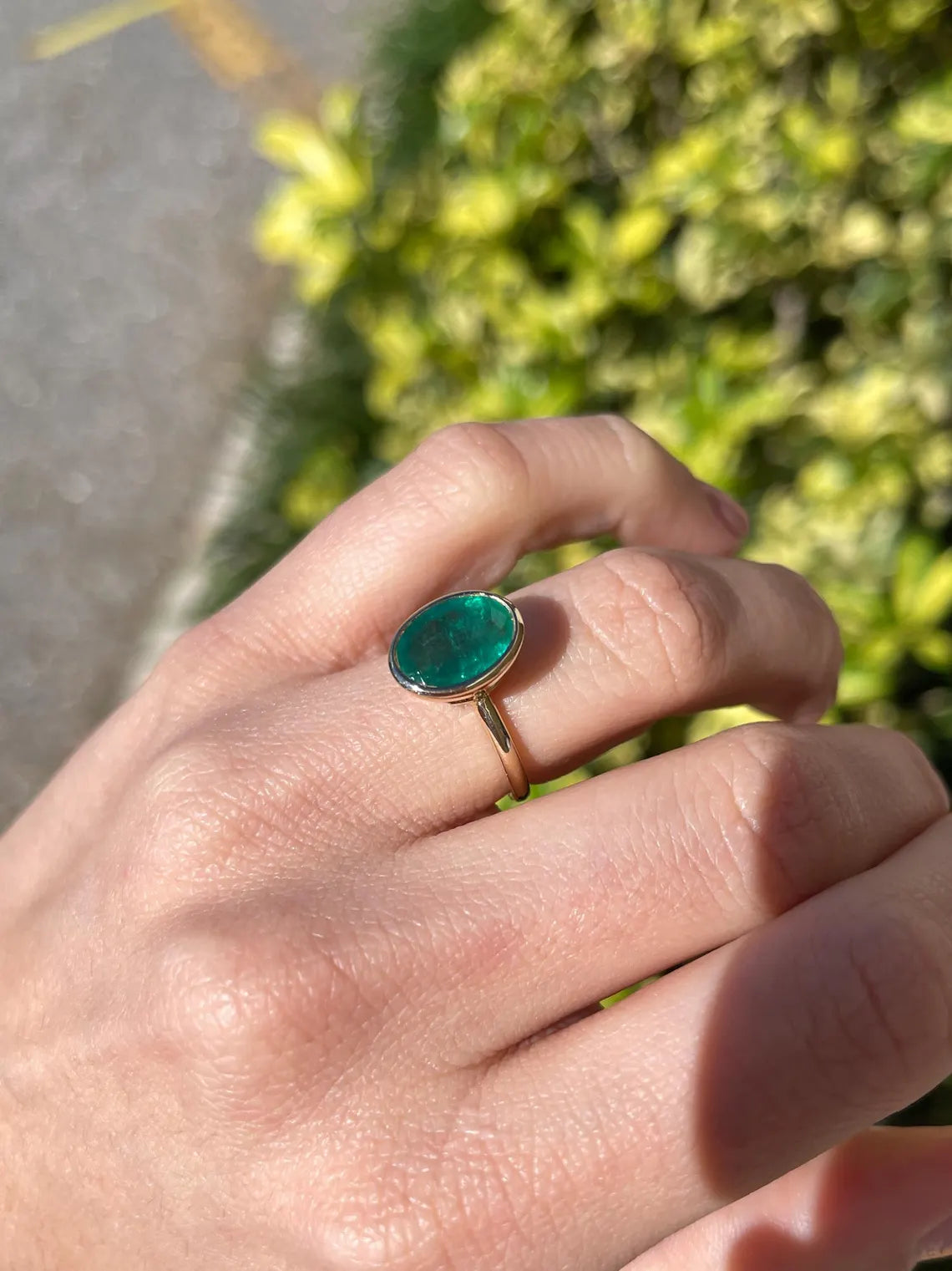 3.21ct Dark Green Oval Emerald Creates a Striking Solitaire Statement Ring