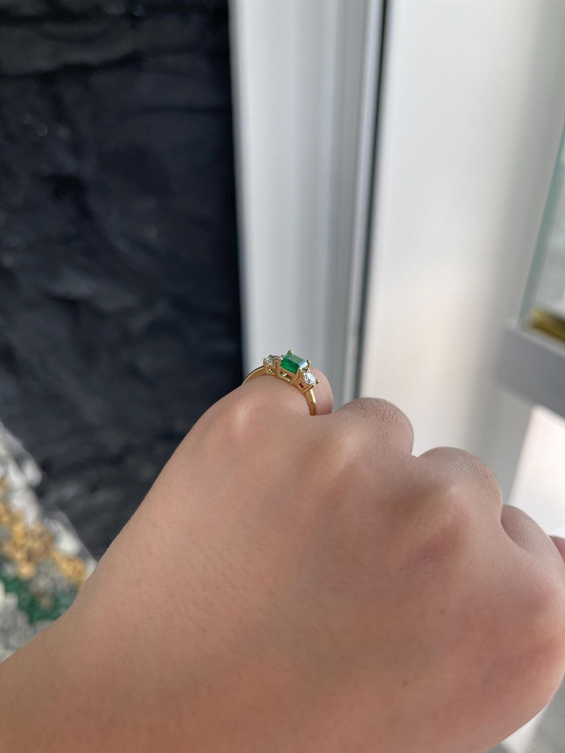 1.34ct Features Vivid Emerald Cut Emerald with Round Diamond Accents