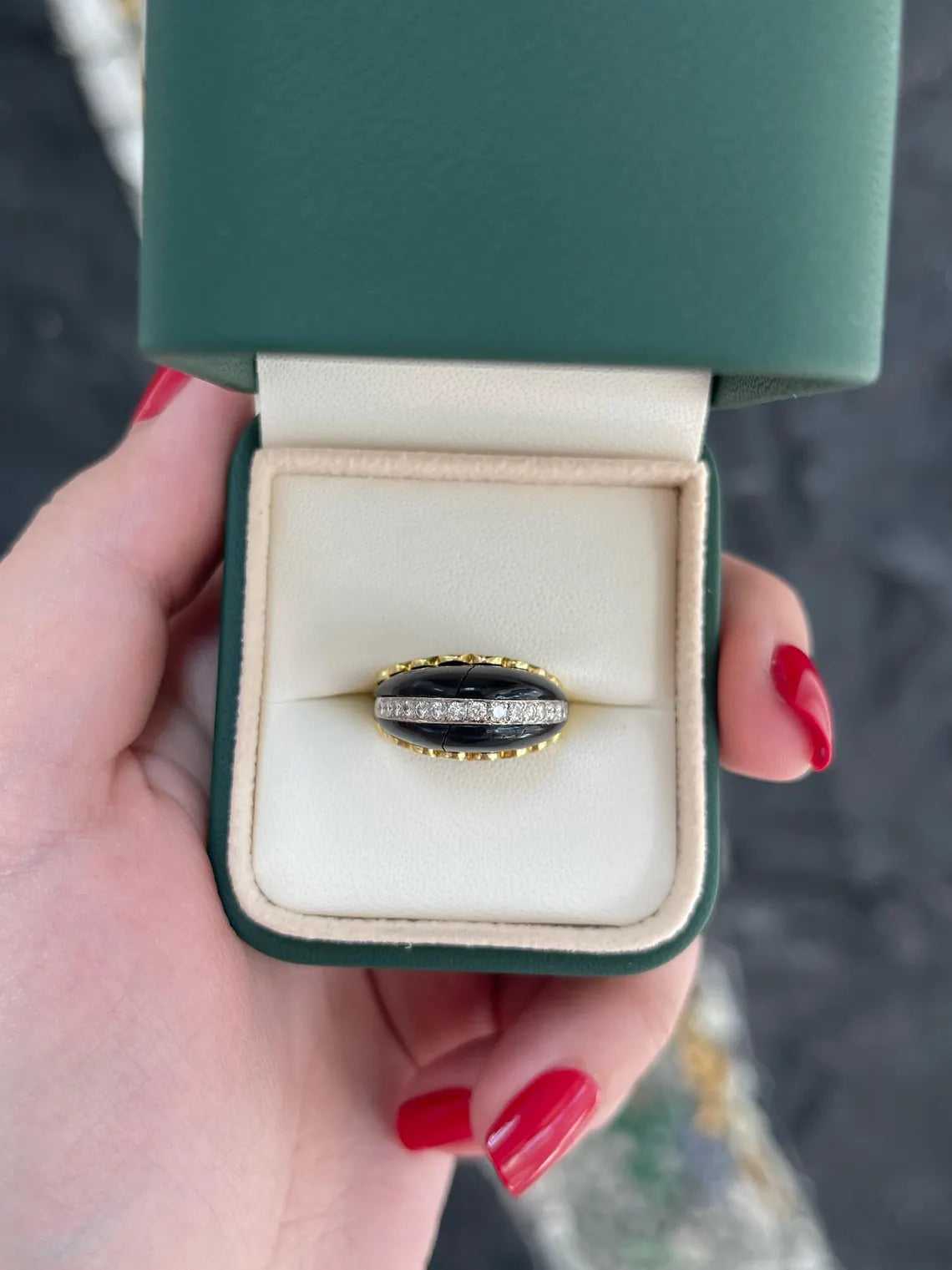 0.00ct Natural Black Onyx Statement Ring Features Pave Diamond Accents
