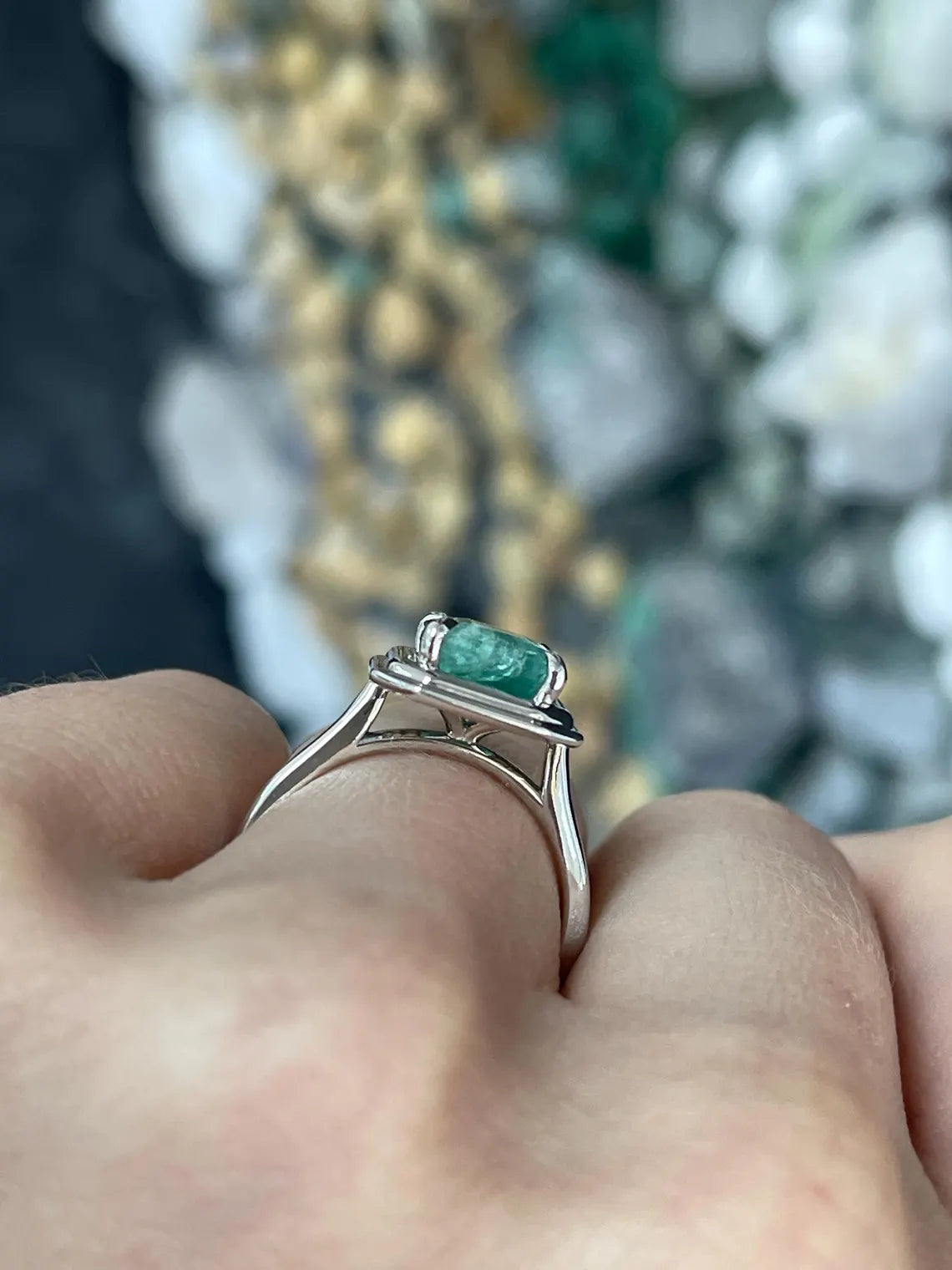 2.75ct Natural Emerald Solitaire Ring, Heavily Included Emerald Cut Ring