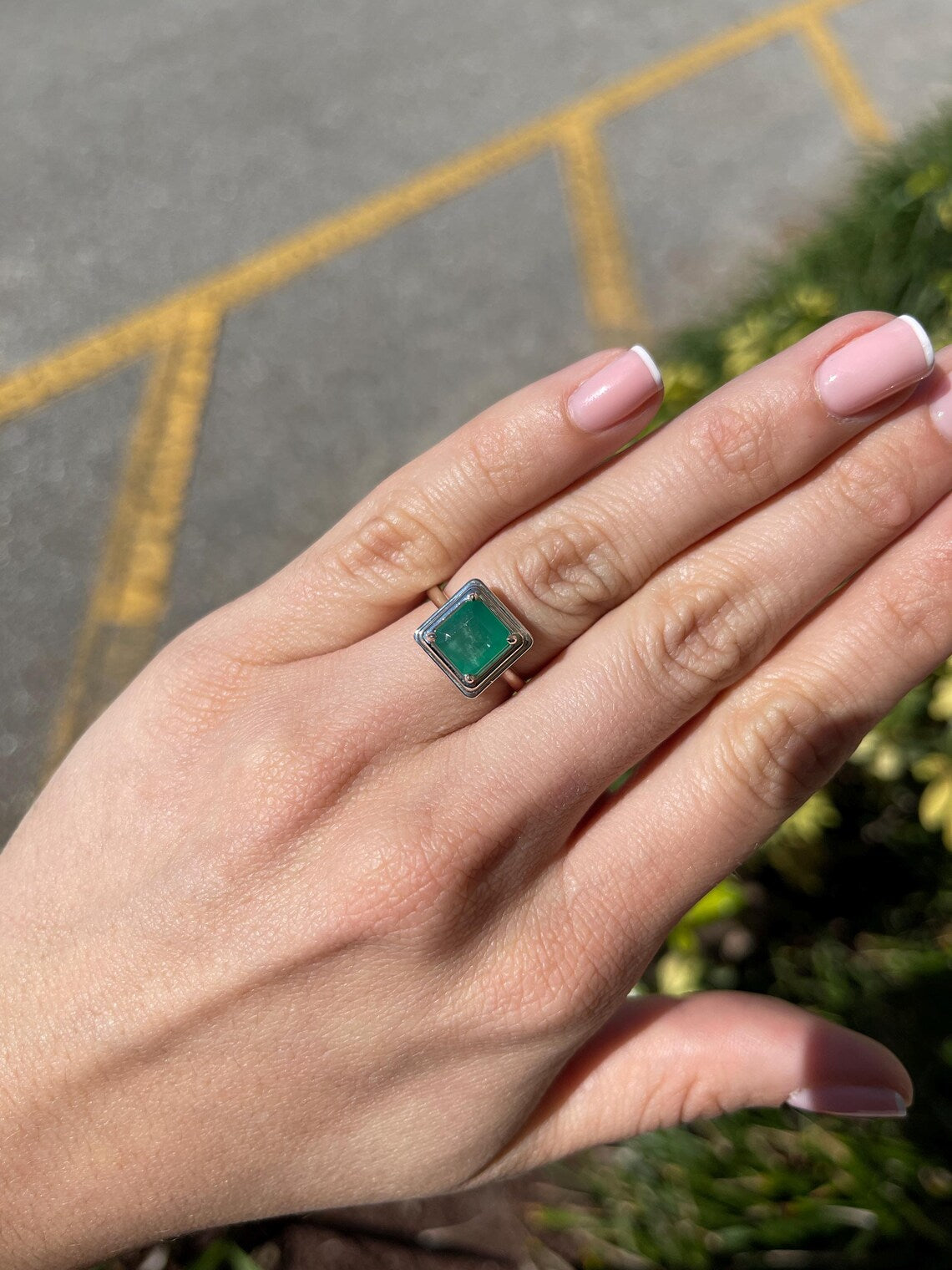 2.40ct Natural Asscher Cut Emerald Solitaire Ring in Sterling Silver