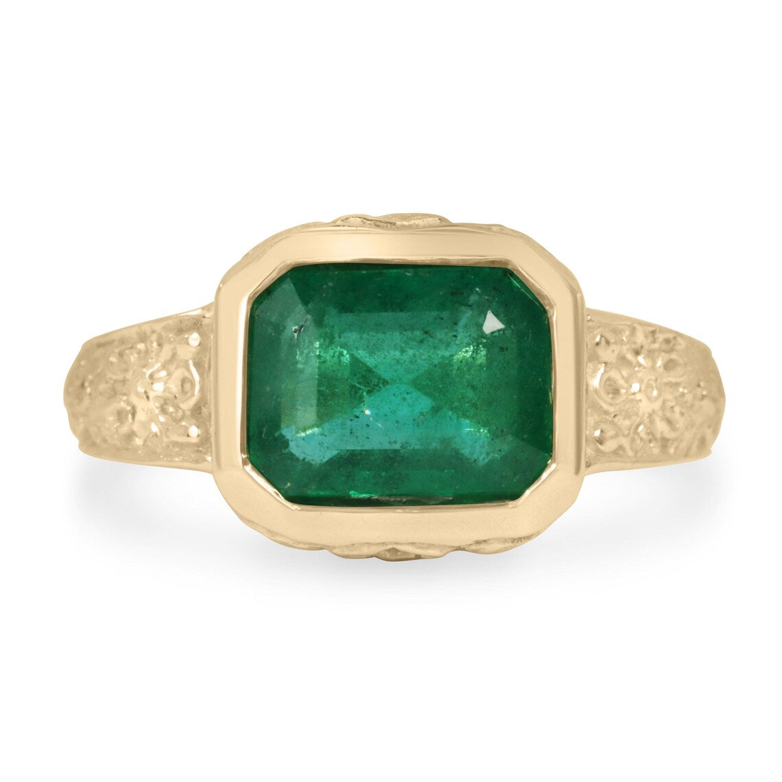 2.76ct Features Lush Green Emerald Cut Set East to West in Floral Ring