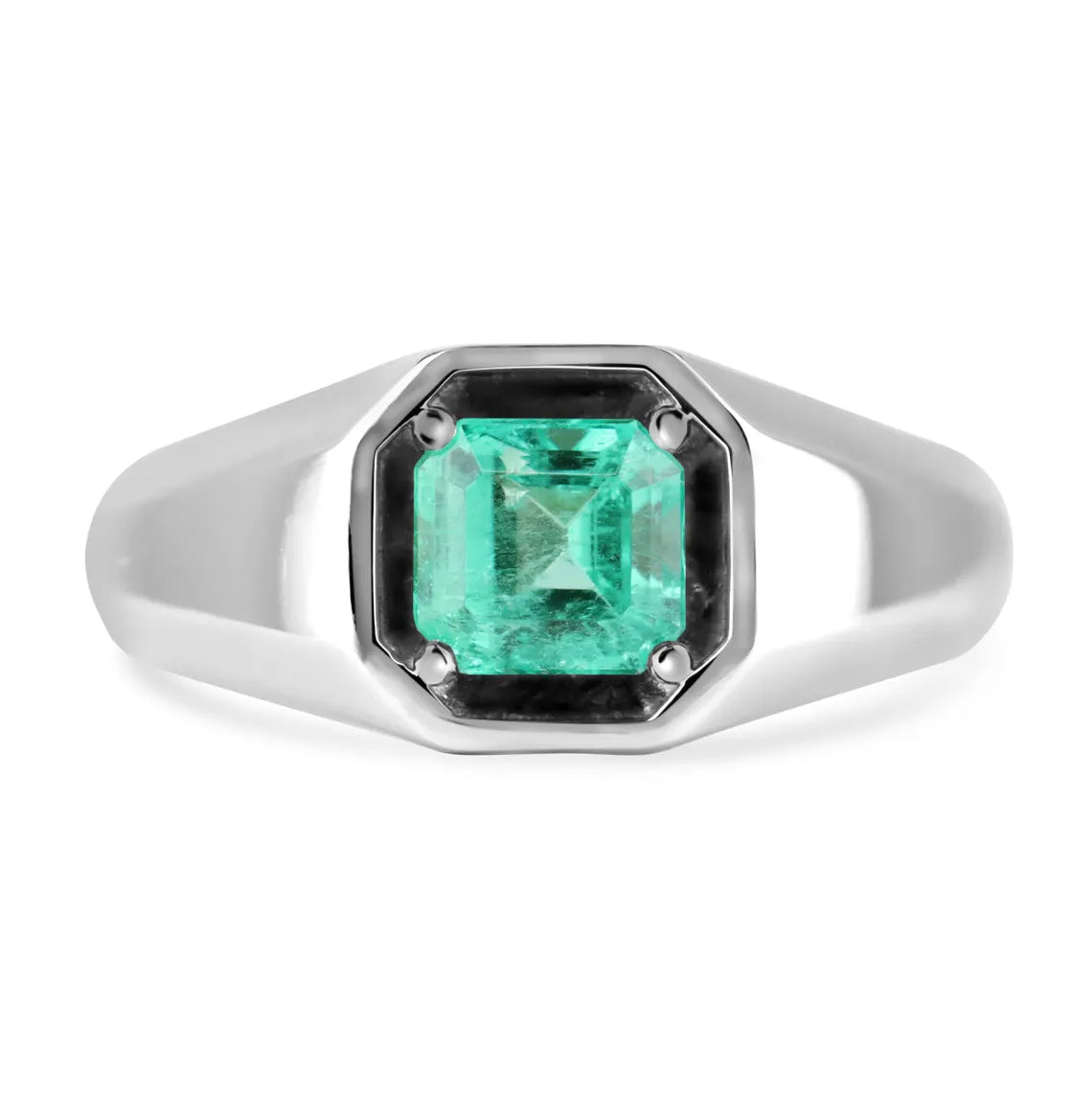 1.90ct Natural Colombian Emerald Asscher Cut Solitaire Men's Ring
