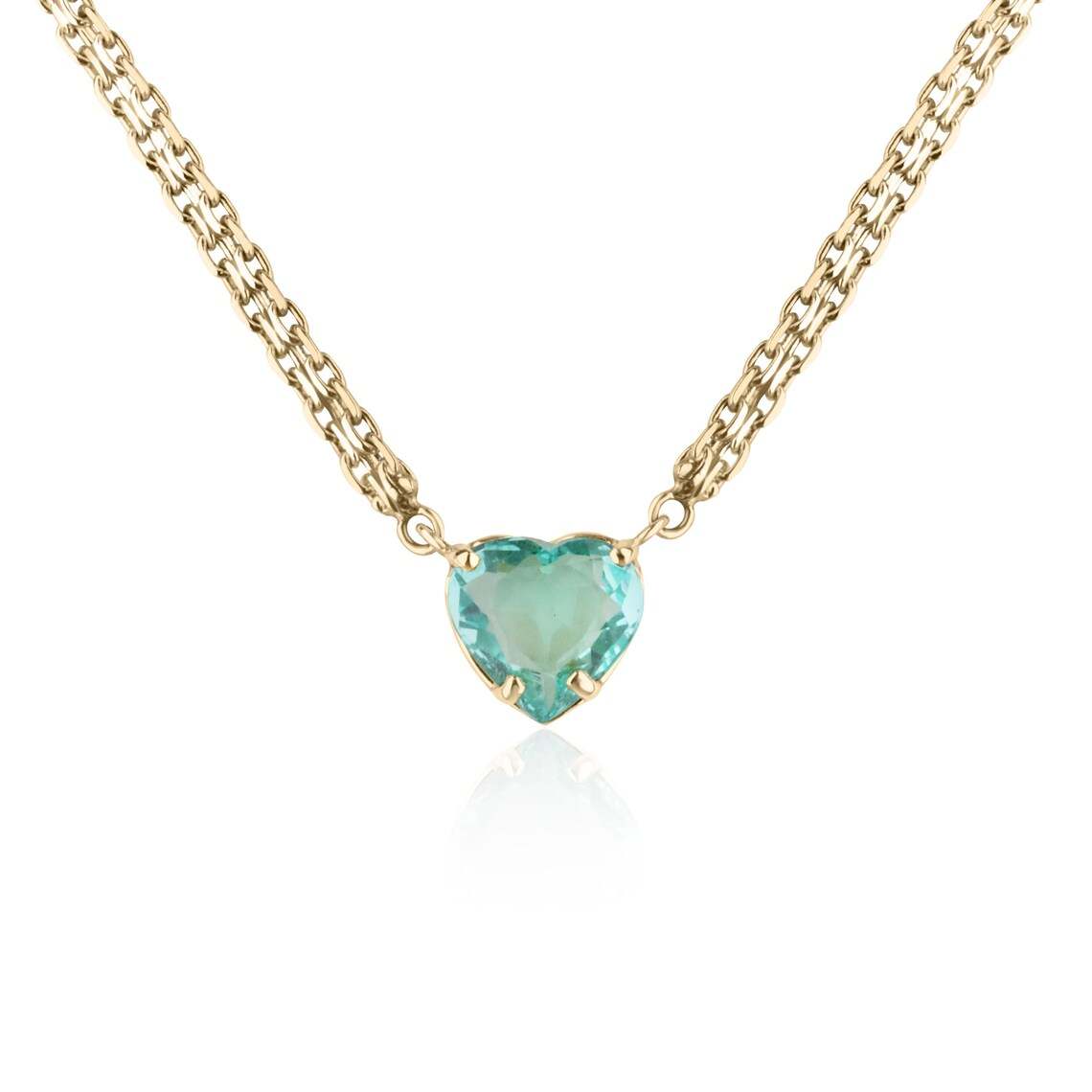 2.19 carat heart cut Colombian emerald pendant necklace in 14K yellow gold with custom link chain