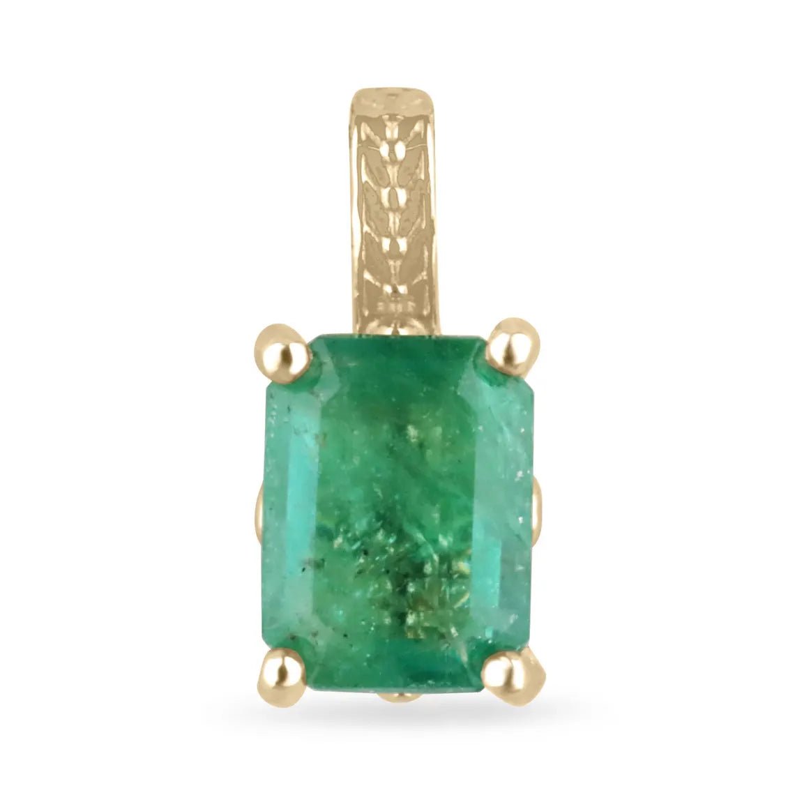 3.50ct Natural Emerald Cut Dark Green Emerald Pendant Necklace Floral