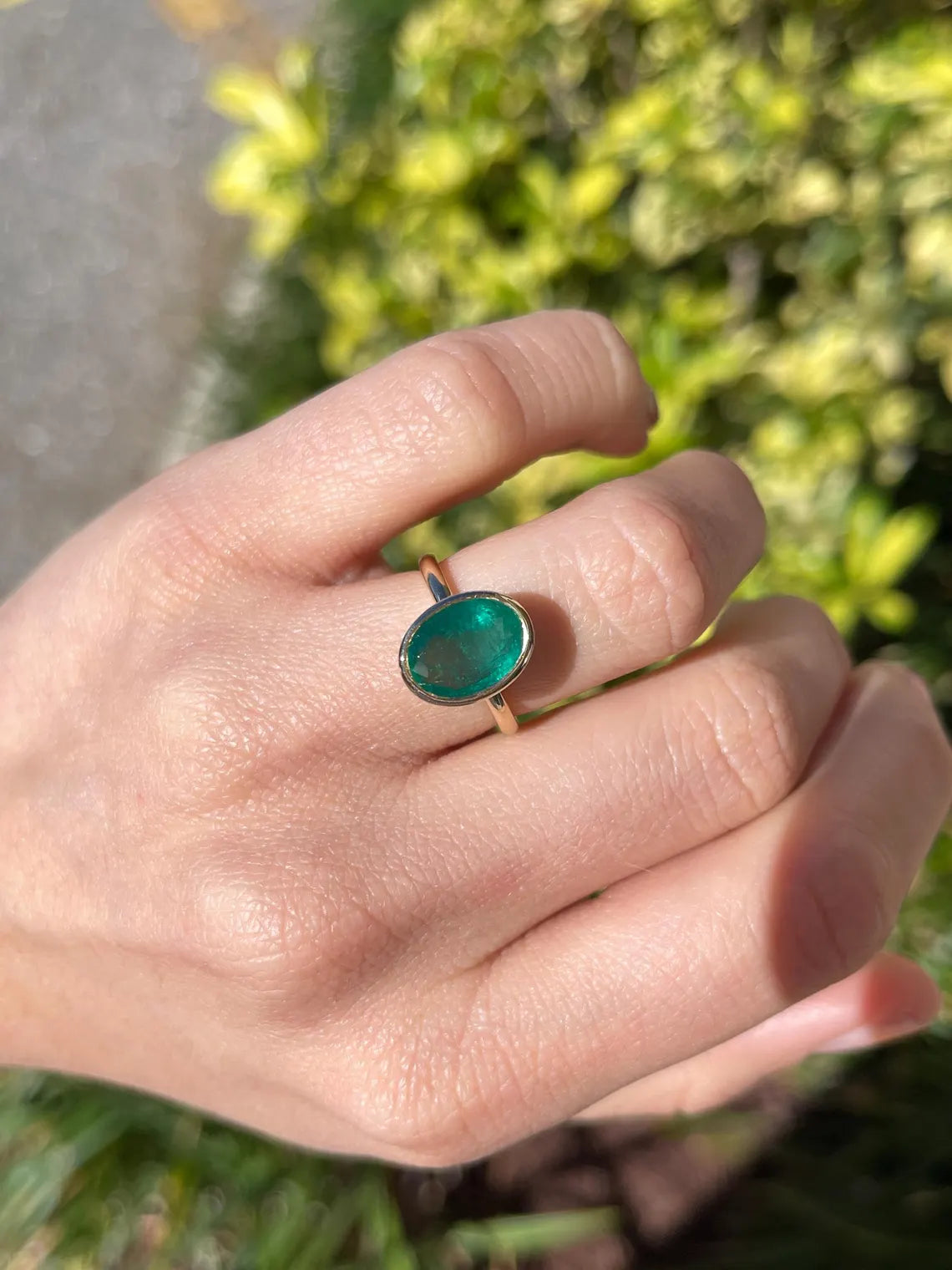 3.21ct Dark Green Oval Emerald Creates a Striking Solitaire Statement Ring