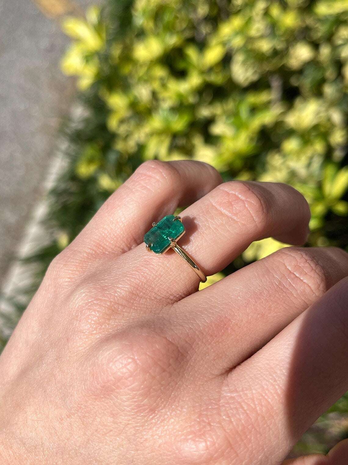 1.90 Carat Natural Dark Green Emerald Cut Solitaire Emerald Ring