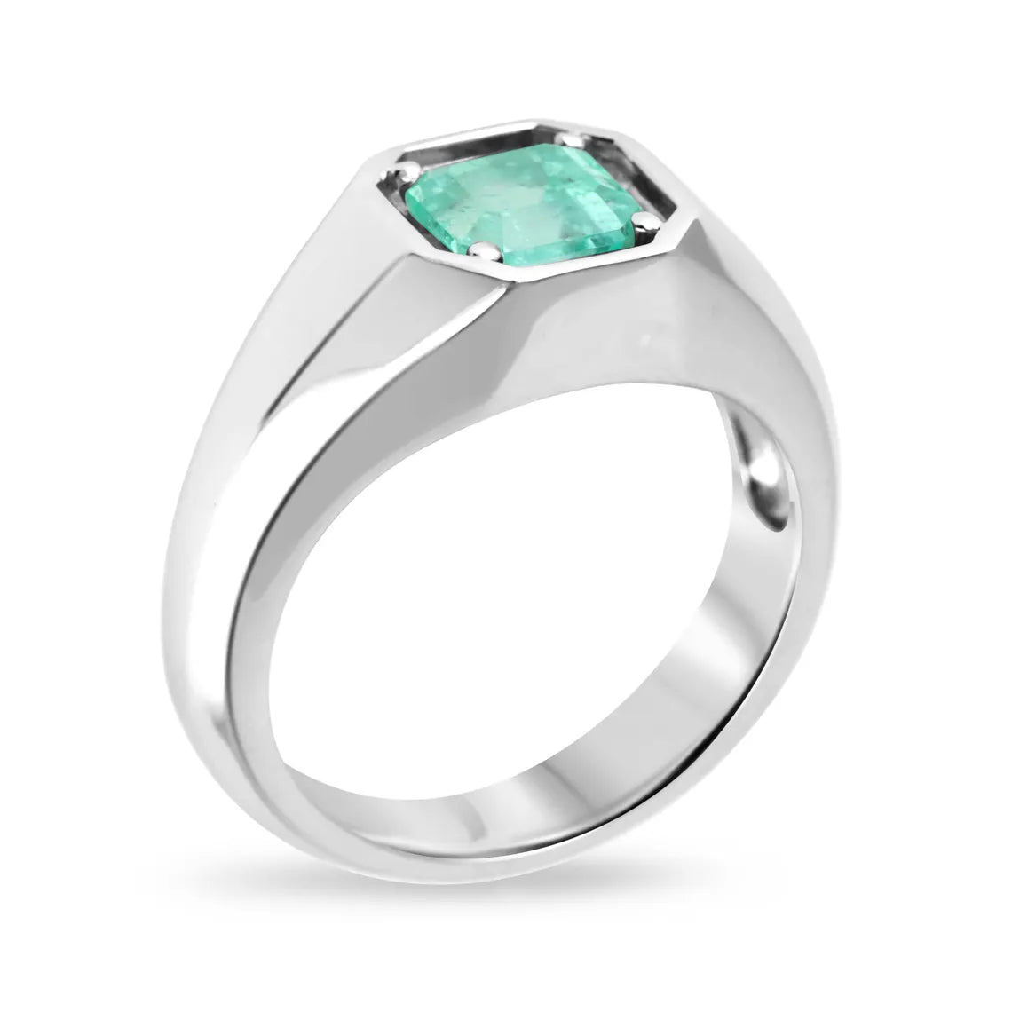 1.90ct Natural Colombian Emerald Asscher Cut Solitaire Men's Ring