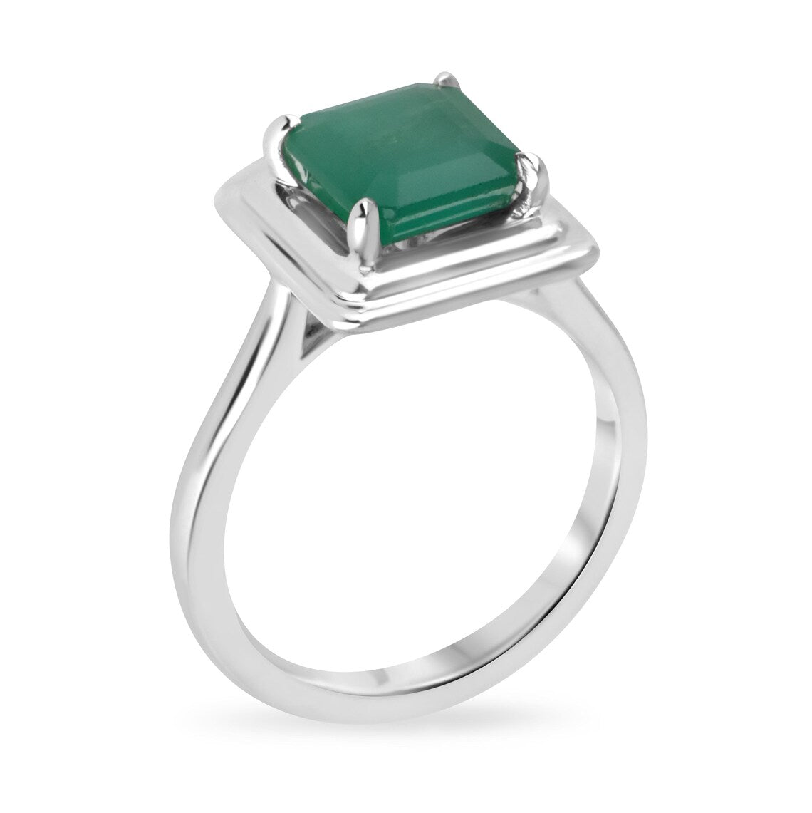 2.40ct Natural Asscher Cut Emerald Solitaire Ring in Sterling Silver