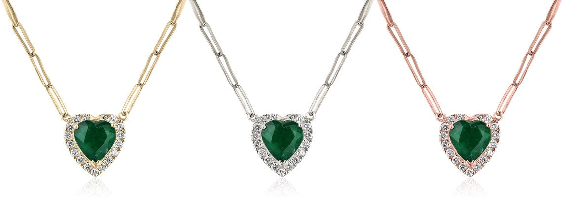 2.0Tcw Heart Emerald Glows In Diamond Halo Pendant Necklace - JR Colombian Emeralds