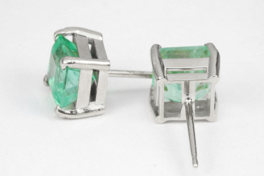 Trendy 3.0tcw Square Cut Natural Green Emerald Studs Earring White Gold 14K